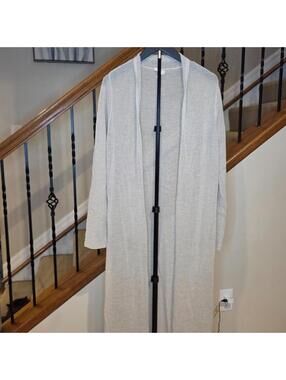 Eileen Fisher Women Straight Long Cardigan Bone Open Front Linen Cord Medium